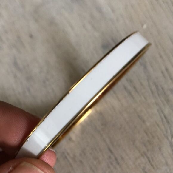 Monet White enamel and gold thin bangle bracelet. - Picture 2 of 4